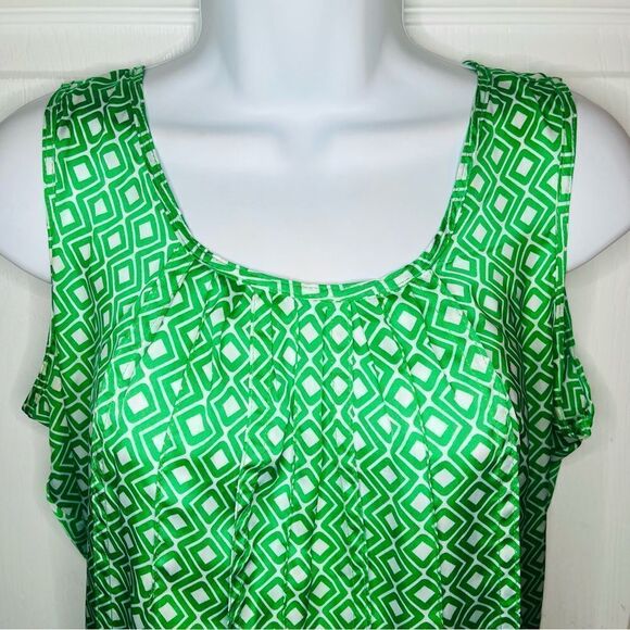 Jules & Leopold Geometric Satin Sleeveless Layering Top Smocked Waist Green S - Picture 5 of 9